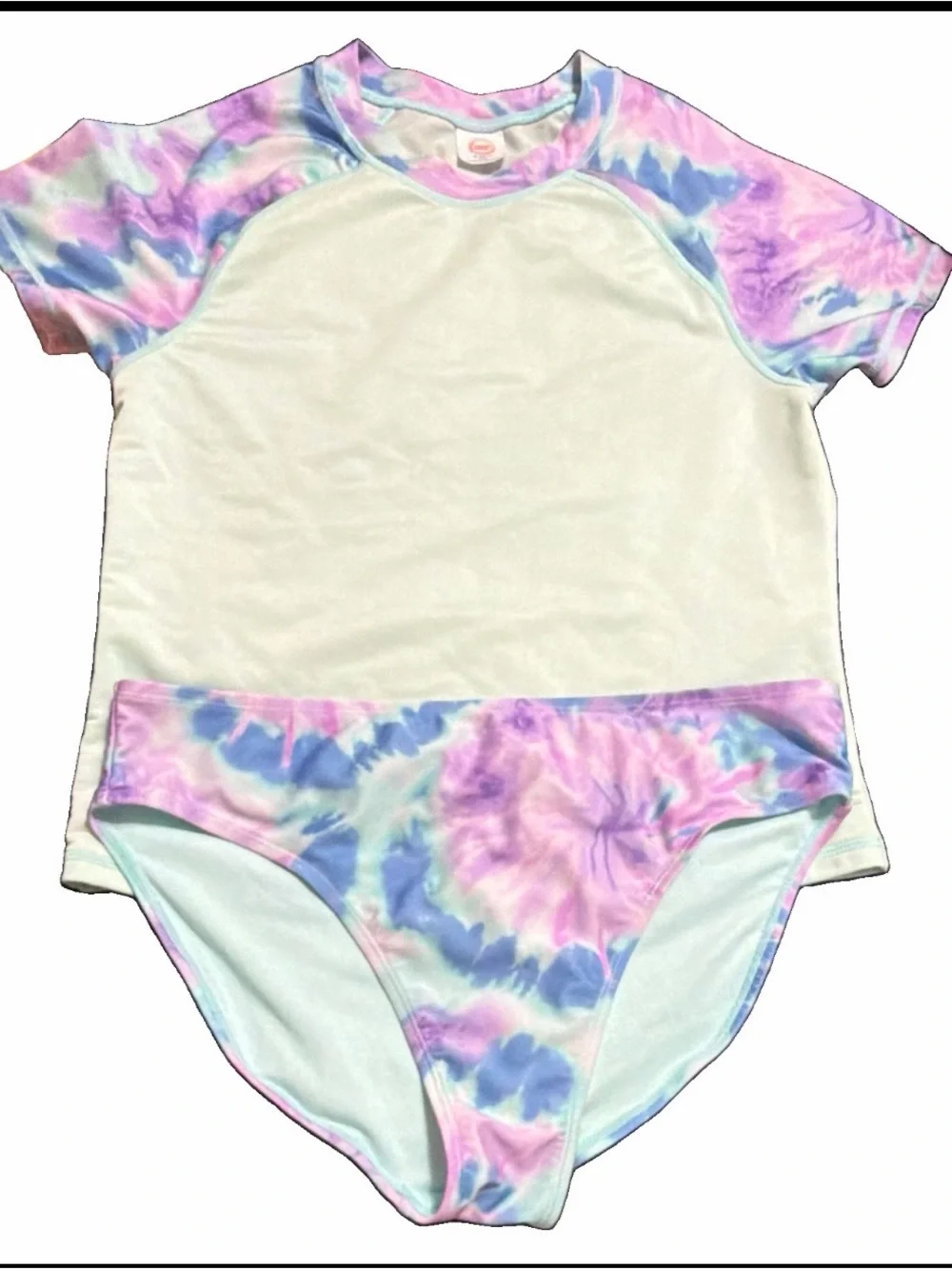 Wonder Nation Girls Two-Piece Tie-Dye Rash Guard Set - Pink, Purple & Blue XL